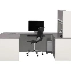 bestar Office Desks<Connexion Collection 71" U-Shaped Desk with Oversize Pedestal and Hutch, Sandstone/Slate (93863-59)