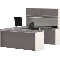 bestar Office Desks<Connexion Collection 71" U-Shaped Desk with Oversize Pedestal and Hutch, Sandstone/Slate (93863-59)