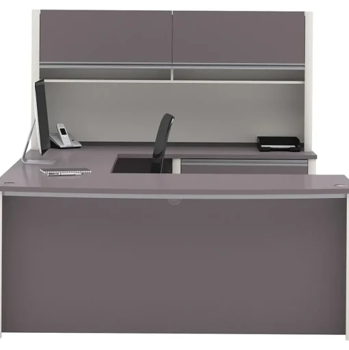 bestar Office Desks<Connexion Collection 71" U-Shaped Desk with Oversize Pedestal and Hutch, Sandstone/Slate (93863-59)