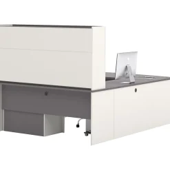 bestar Office Desks<Connexion Collection 71" U-Shaped Desk with Oversize Pedestal and Hutch, Sandstone/Slate (93863-59)