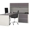 bestar L-Desks<Connexion Collection 71"W L-Shaped Desk with Oversize Pedestal and Hutch, Sandstone and Slate (93867-59)