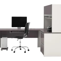 bestar L-Desks<Connexion Collection 71"W L-Shaped Desk with Oversize Pedestal and Hutch, Sandstone and Slate (93867-59)