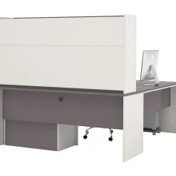 bestar L-Desks<Connexion Collection 71"W L-Shaped Desk with Oversize Pedestal and Hutch, Sandstone and Slate (93867-59)