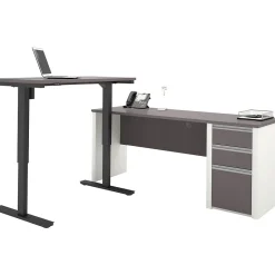 bestar Standing Desks<Connexion 72"W L-Desk with Electric Height-Adjustable Desk, Slate/Sandstone (93885-59)