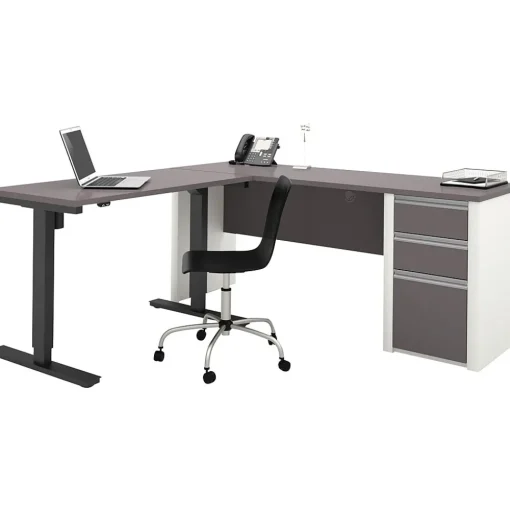 bestar Standing Desks<Connexion 72"W L-Desk with Electric Height-Adjustable Desk, Slate/Sandstone (93885-59)