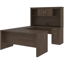 bestar Office Desks<Logan 66" U-Shaped Desk with Hutch, Brown (46410-52)