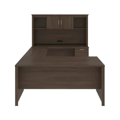 bestar Office Desks<Logan 66" U-Shaped Desk with Hutch, Brown (46410-52)