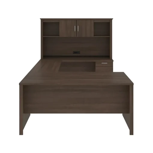 bestar Office Desks<Logan 66" U-Shaped Desk with Hutch, Brown (46410-52)