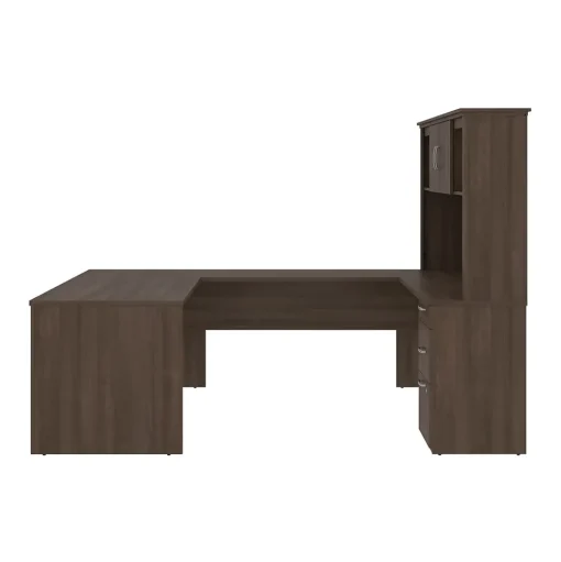 bestar Office Desks<Logan 66" U-Shaped Desk with Hutch, Brown (46410-52)