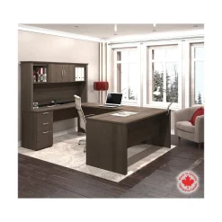 bestar Office Desks<Logan 66" U-Shaped Desk with Hutch, Brown (46410-52)