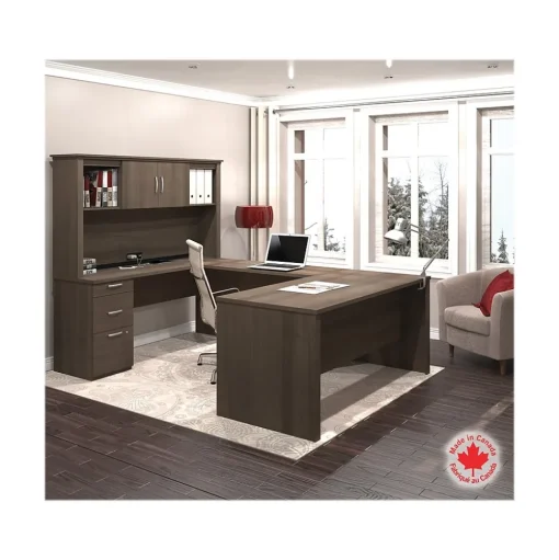 bestar Office Desks<Logan 66" U-Shaped Desk with Hutch, Brown (46410-52)