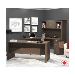 bestar Office Desks<Logan 66" U-Shaped Desk with Hutch, Brown (46410-52)