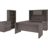 bestar Corner Desks<Logan 66" U-Shaped Executive Desk with Hutch, Lateral File Cabinet, and Bookcase, Bark Grey (46851-47)