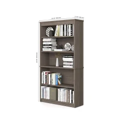 bestar Corner Desks<Logan 66" U-Shaped Executive Desk with Hutch, Lateral File Cabinet, and Bookcase, Bark Grey (46851-47)