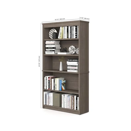 bestar Corner Desks<Logan 66" U-Shaped Executive Desk with Hutch, Lateral File Cabinet, and Bookcase, Bark Grey (46851-47)