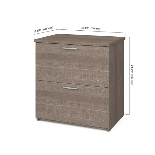 bestar Corner Desks<Logan 66" U-Shaped Executive Desk with Hutch, Lateral File Cabinet, and Bookcase, Bark Grey (46851-47)
