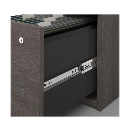 bestar Corner Desks<Logan 66" U-Shaped Executive Desk with Hutch, Lateral File Cabinet, and Bookcase, Bark Grey (46851-47)