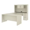 bestar Computer Desks<Logan 66"W U or L-Shaped Executive Office Desk with Pedestal and Hutch, White Chocolate (46410-31)