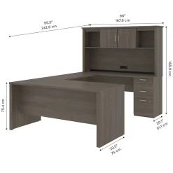 bestar Computer Desks<Logan 66"W U or L-Shaped Executive Office Desk with Pedestal and Hutch, Bark Grey (46410-47)