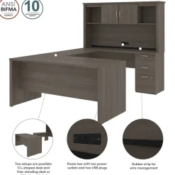 bestar Computer Desks<Logan 66"W U or L-Shaped Executive Office Desk with Pedestal and Hutch, Bark Grey (46410-47)
