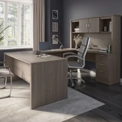 bestar Computer Desks<Logan 66"W U or L-Shaped Executive Office Desk with Pedestal and Hutch, Bark Grey (46410-47)
