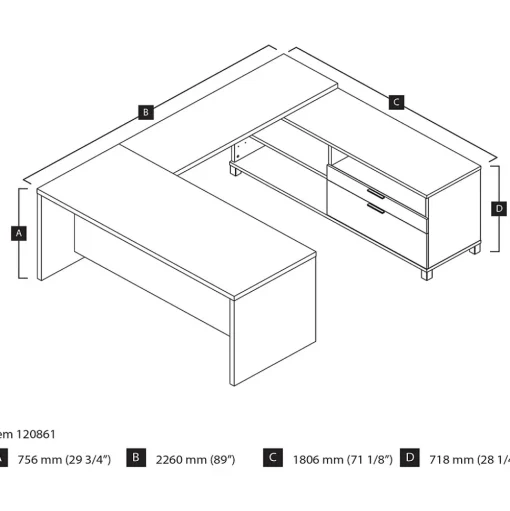 bestar Computer Desks<Pro-Linea 71" U-Desk, White (120861-17)