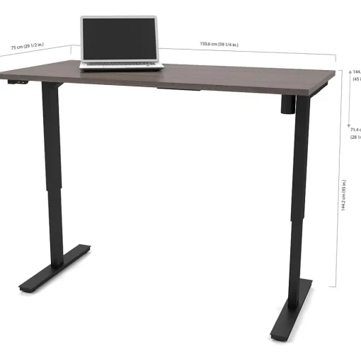 bestar Standing Desks<Pro-Linea 30" x 60" Electric Height-Adjustable Table, Bark Grey (65867-47)