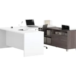 bestar Computer Desks<Pro-Linea U-Desk, Bark Grey/White (120895-47)