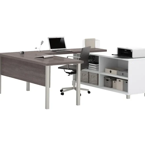 bestar Computer Desks<Pro-Linea U-Desk, White/Bark Grey (120881-47)