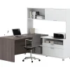 bestar L-Desks<Pro-Linea 71"W L-Desk with Hutch, White & Bark Grey (120882-47)