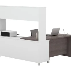 bestar L-Desks<Pro-Linea 71"W L-Desk with Hutch, White & Bark Grey (120882-47)