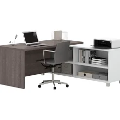 bestar L-Desks<Pro-Linea 71"W L-Desk, White & Bark Grey (120885-47)