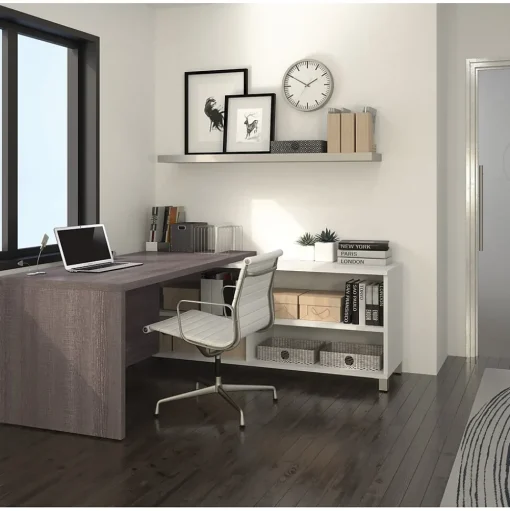 bestar L-Desks<Pro-Linea 71"W L-Desk, White & Bark Grey (120885-47)