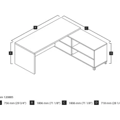 bestar L-Desks<Pro-Linea 71"W L-Desk, White & Bark Grey (120885-47)