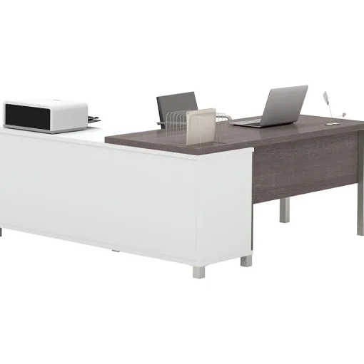 bestar L-Desks<Pro-Linea 71"W L-Desk, White & Bark Grey (120883-47)