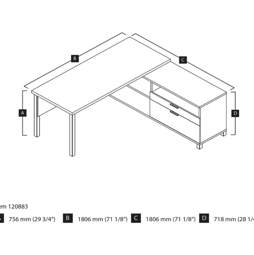bestar L-Desks<Pro-Linea 71"W L-Desk, White & Bark Grey (120883-47)