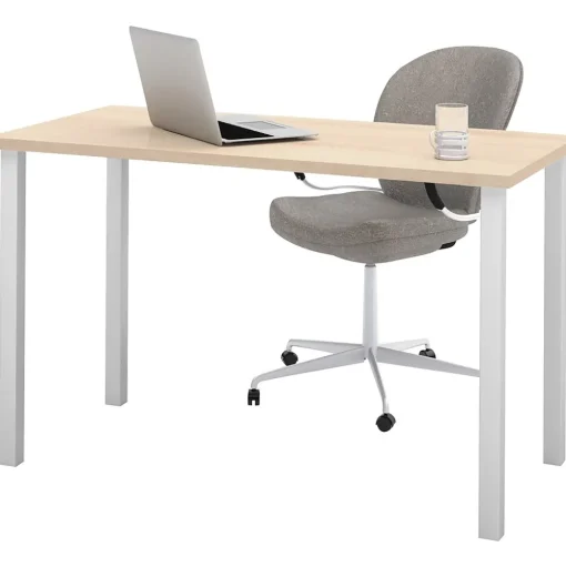 bestar Office Desks<48"W Table Desk with Square Metal Legs, Northern Maple (65855-38)