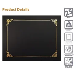 Better Office Awards & Certificates<Certificate Holders, 8.75" x 11.25", Black/Gold, 25/Pack (65251-25PK)