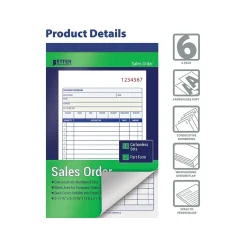 Better Office Business Forms<2-Part Carbonless Sales Order Book, 5.44" x 8.44", 50 Sets/Book, 6 Books/Pack (66106-6PK)