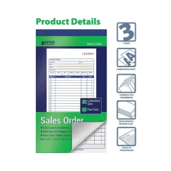 Better Office Business Forms<2-Part Carbonless Sales Order Book, 4.13" x 7.19", 50 Sets/Book, 3 Books/Pack (66003-3PK)