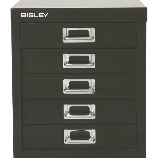 Bisley File Cabinets<® 5-Drawer Steel Desktop Multidrawer Storage Cabinet, Black (MD5-BK)