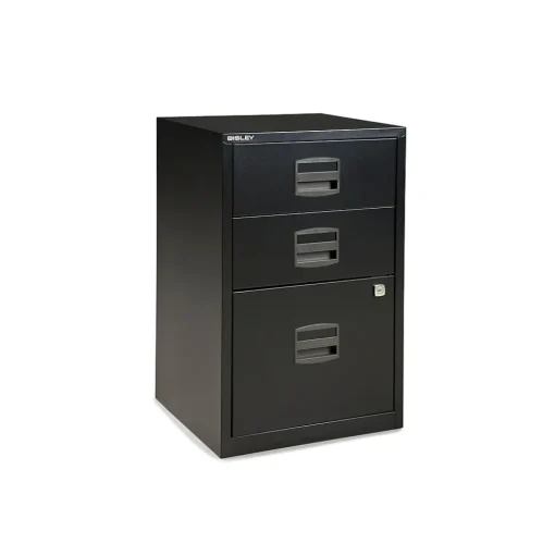Bisley File Cabinets<3-Drawer Vertical File Cabinet, Locking, Letter, Black, 15.75"D (FILE3-BK DISP)