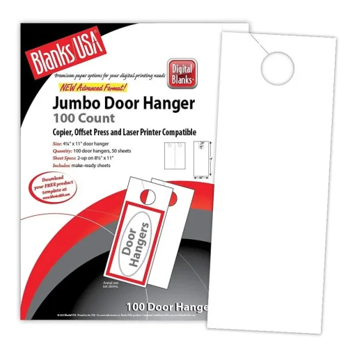 Blanke Business Cards<Blanks/USA® 4 1/4" x 11" 80 lbs. Digital Gloss Cover Door Hanger, White, 50/Pack