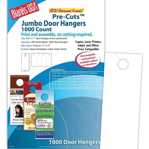 Blanke Business Cards<Blanks/USA® 4 1/4" x 11" 67 lbs. Digital Bristol Cover Door Hanger, White, 250/Pack, 1000 Pieces