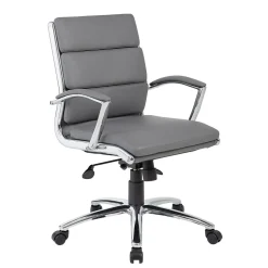 Boss Office Products Office Chairs<BOSS® Caresoft Plus Executive Series Mid Back Executive Chair with Metal Chrome Finish, Grey (B9476-GY)