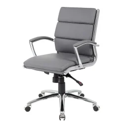 Boss Office Products Office Chairs<BOSS® Caresoft Plus Executive Series Mid Back Executive Chair with Metal Chrome Finish, Grey (B9476-GY)