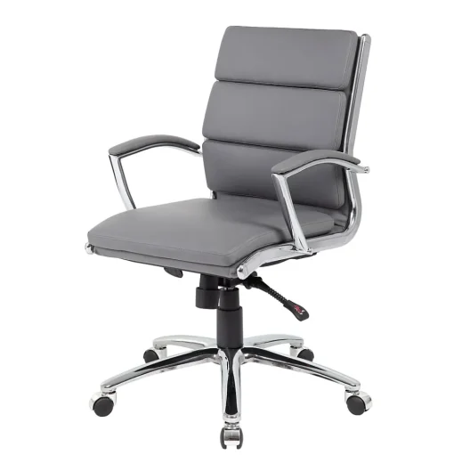 Boss Office Products Office Chairs<BOSS® Caresoft Plus Executive Series Mid Back Executive Chair with Metal Chrome Finish, Grey (B9476-GY)