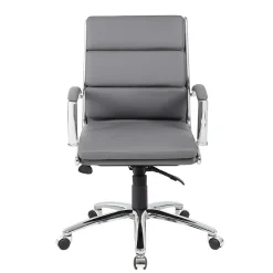 Boss Office Products Office Chairs<BOSS® Caresoft Plus Executive Series Mid Back Executive Chair with Metal Chrome Finish, Grey (B9476-GY)