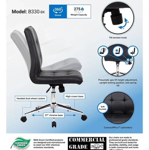 Boss Office Products Office Chairs<Boss Millennial Modern Faux Leather Computer and Desk Chair, Black (B330-BK)