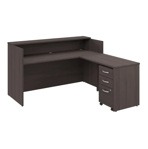 Bush Business Furniture Office Desks<Arrive 72"W L Shaped Reception Desk with Shelf and Mobile File Cabinet, (ARV007SG)
